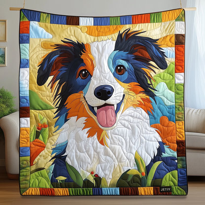 Colorful Border Collie Quilted Blanket GFTOAB837