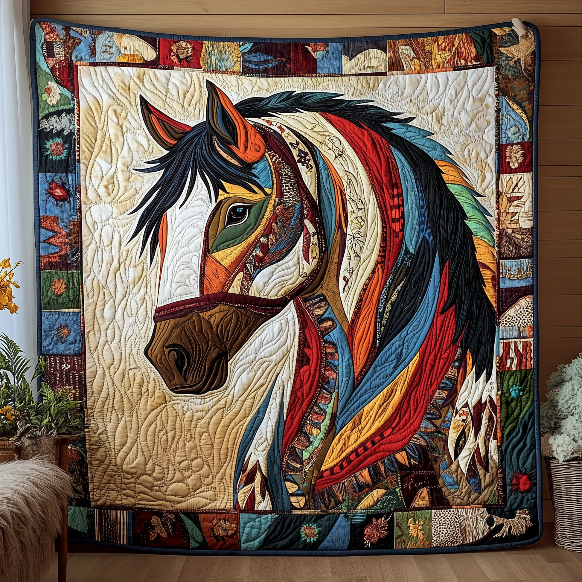 Horse Native American Art Quilted Blanket GFTONL950