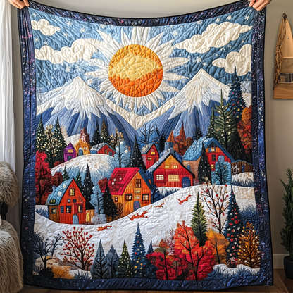 Colorful Snow-covered Village Quilted Blanket GFTONL1339