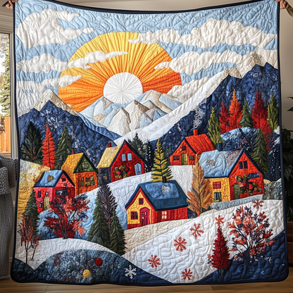 Colorful Snow-covered Village Quilted Blanket GFTONL1337