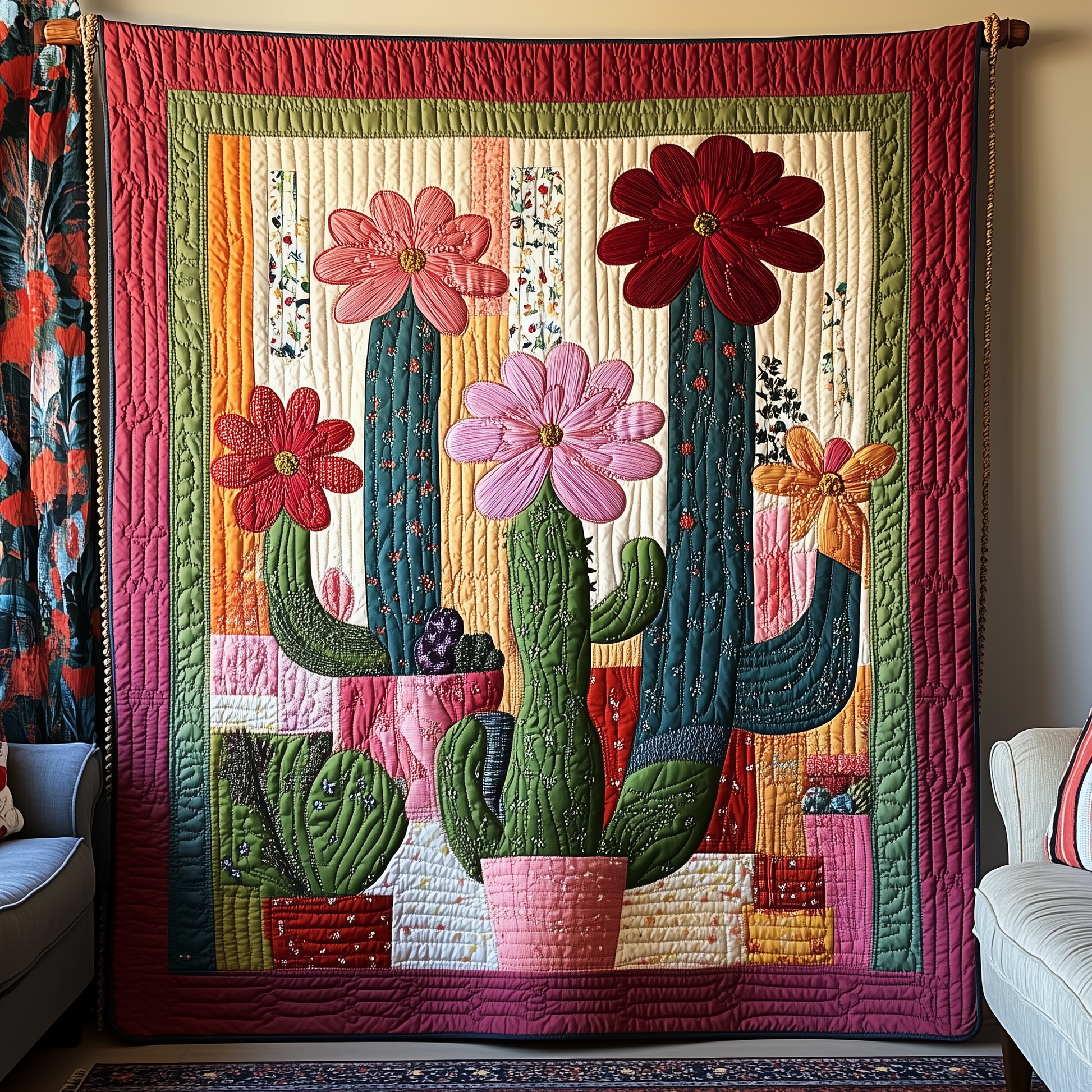 Floral Cactus Quilted Blanket GFTOAB797