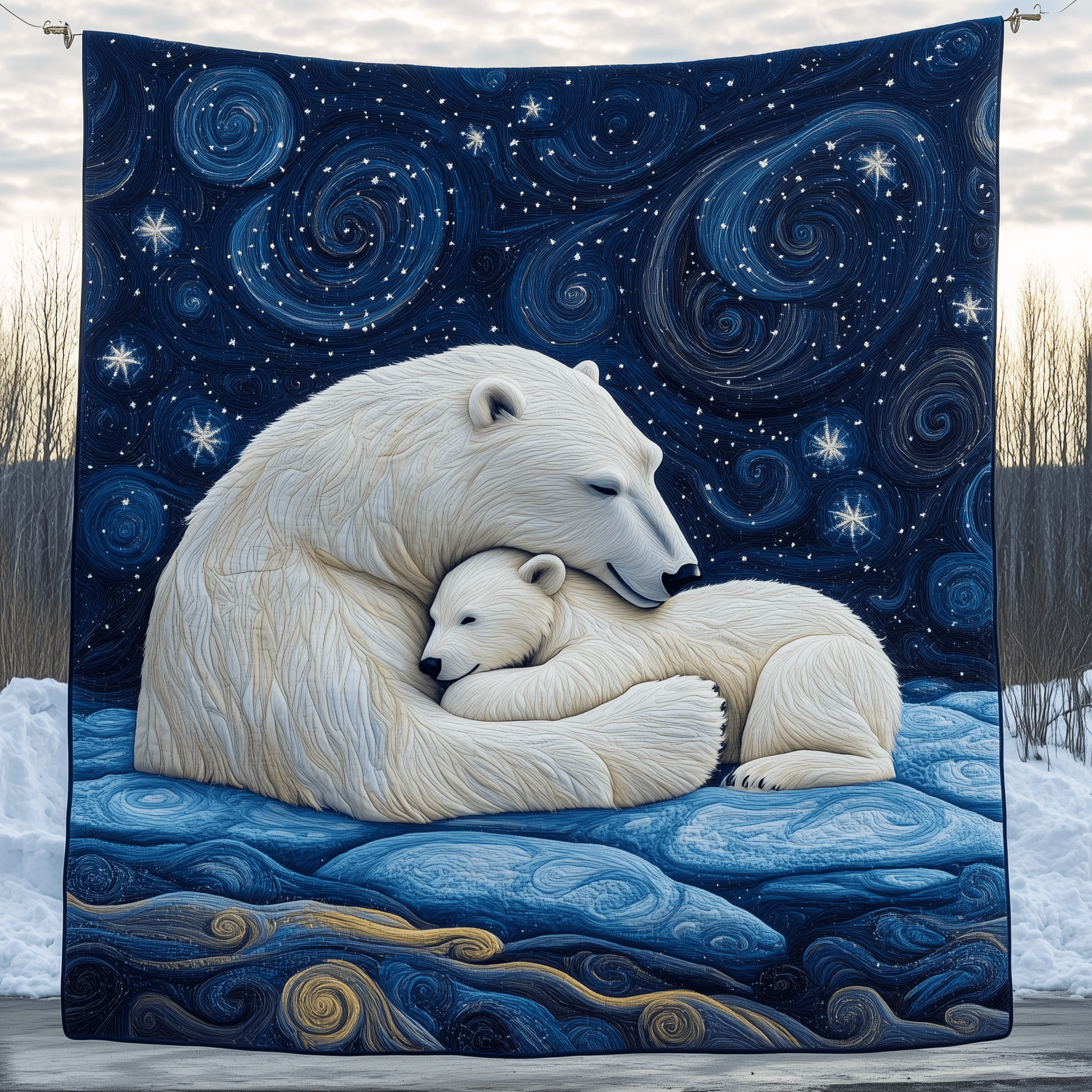 Mother And Baby Polar Bear Quilted Blanket GFTOAB664