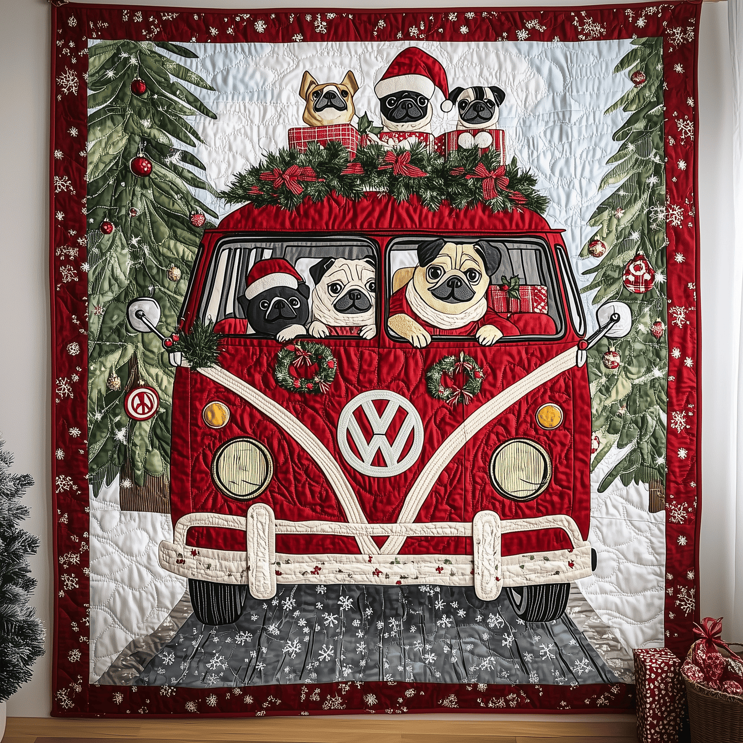 Happy Holiday Pugs Quilted Blanket GFTONL1453