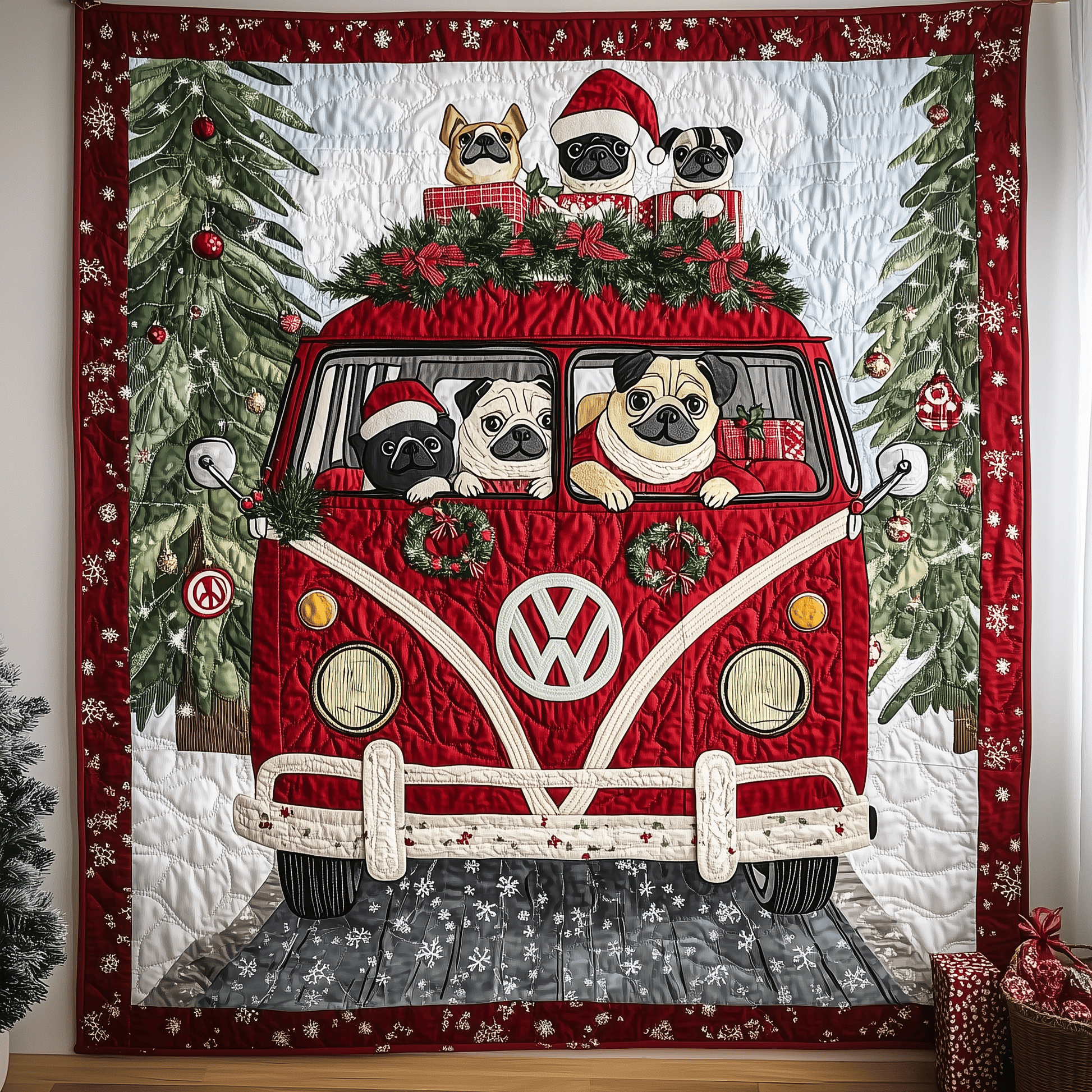 Happy Holiday Pugs Quilted Blanket GFTONL1453