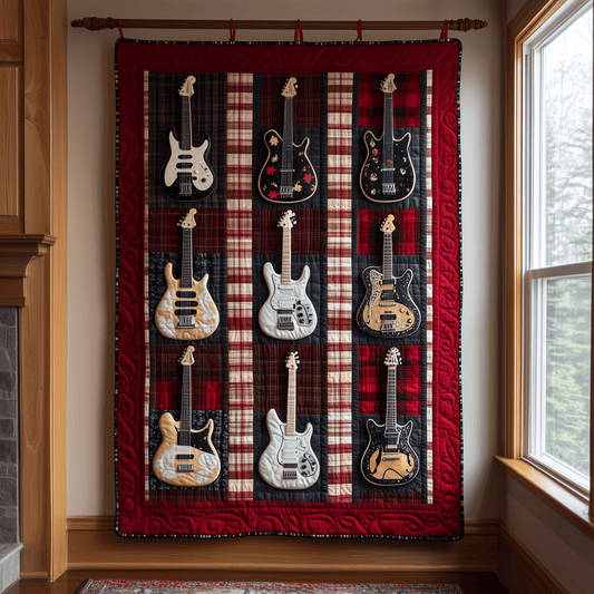 Rock N Roll Guitar Plaid Quilted Blanket GFTOTL948