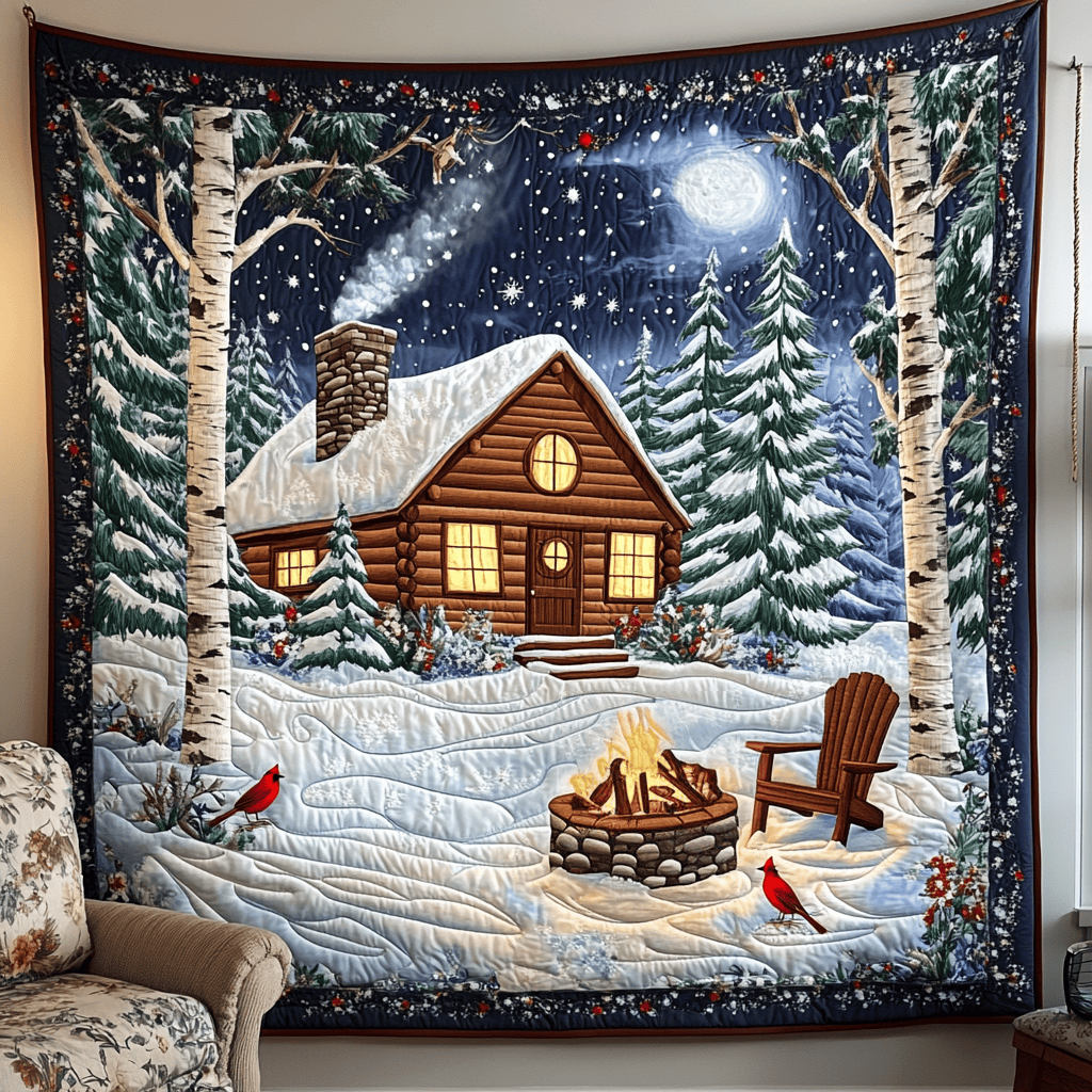 Festive Snowy Log Cabin Quilted Blanket GFTOTP844