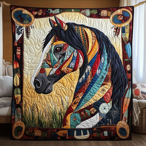 Horse Native American Art Quilted Blanket GFTONL945