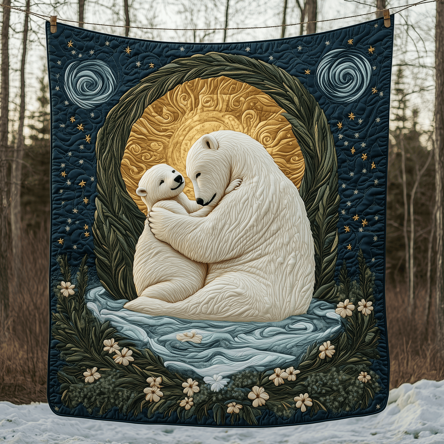 Mother And Baby Polar Bear Quilted Blanket GFTOAB659