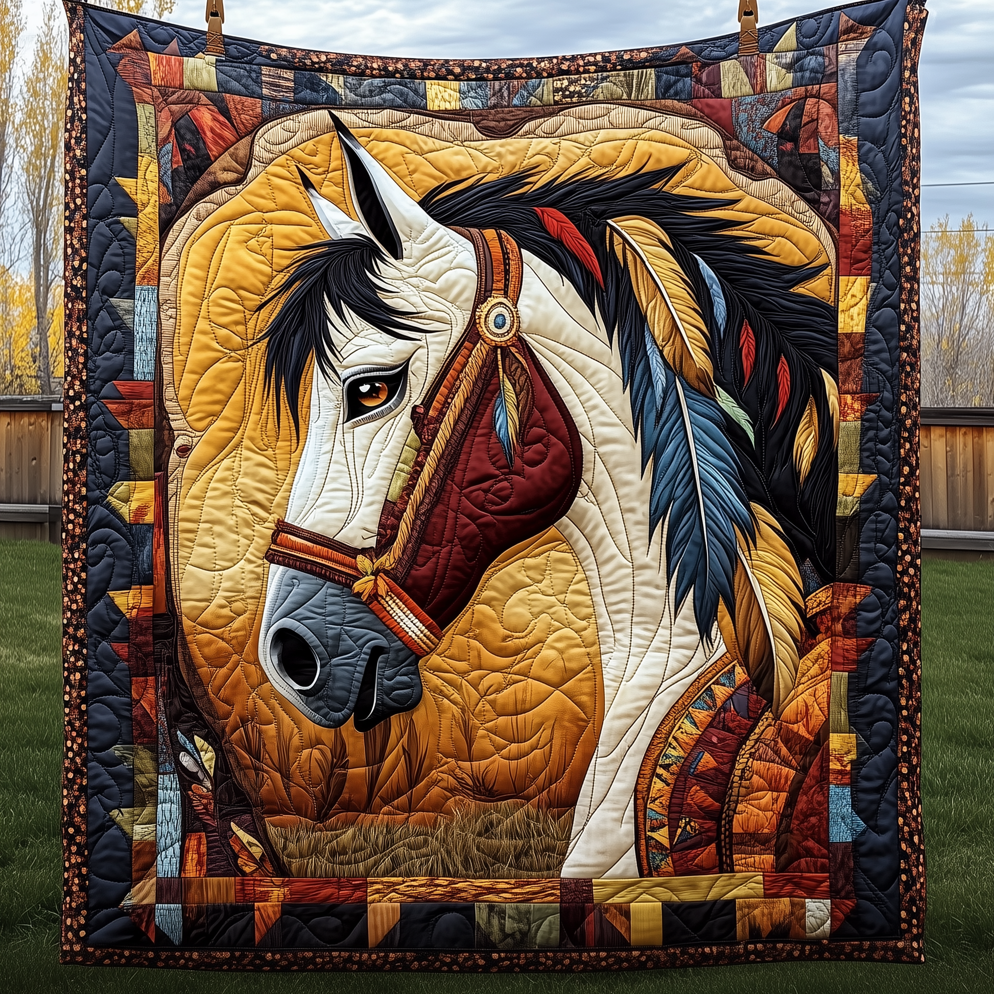 Horse Native American Art Quilted Blanket GFTONL947