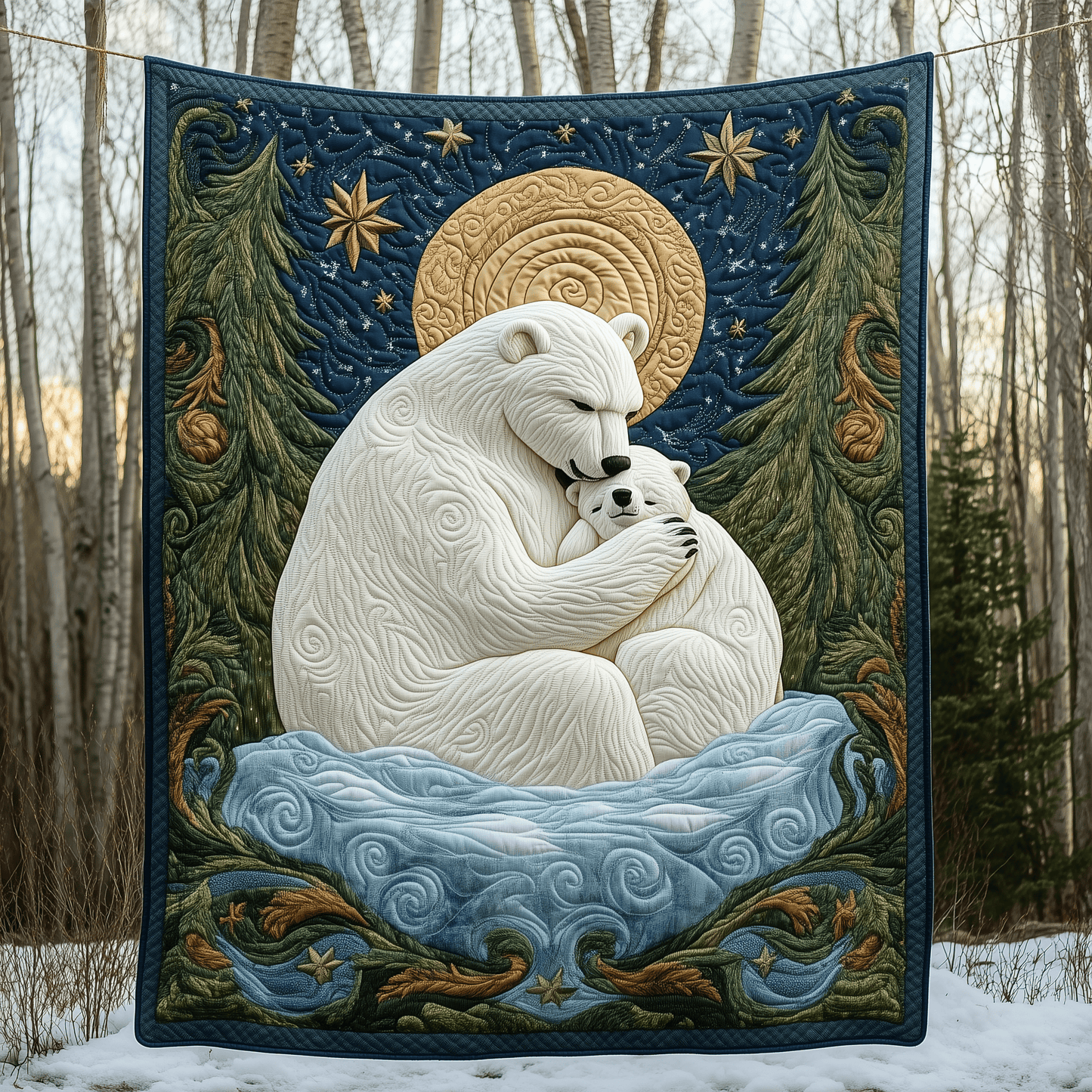 Mother And Baby Polar Bear Quilted Blanket GFTOAB661