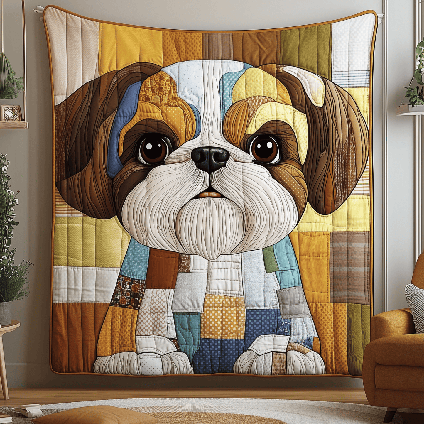 Colorful Shih Tzu Quilted Blanket GFTOAB879