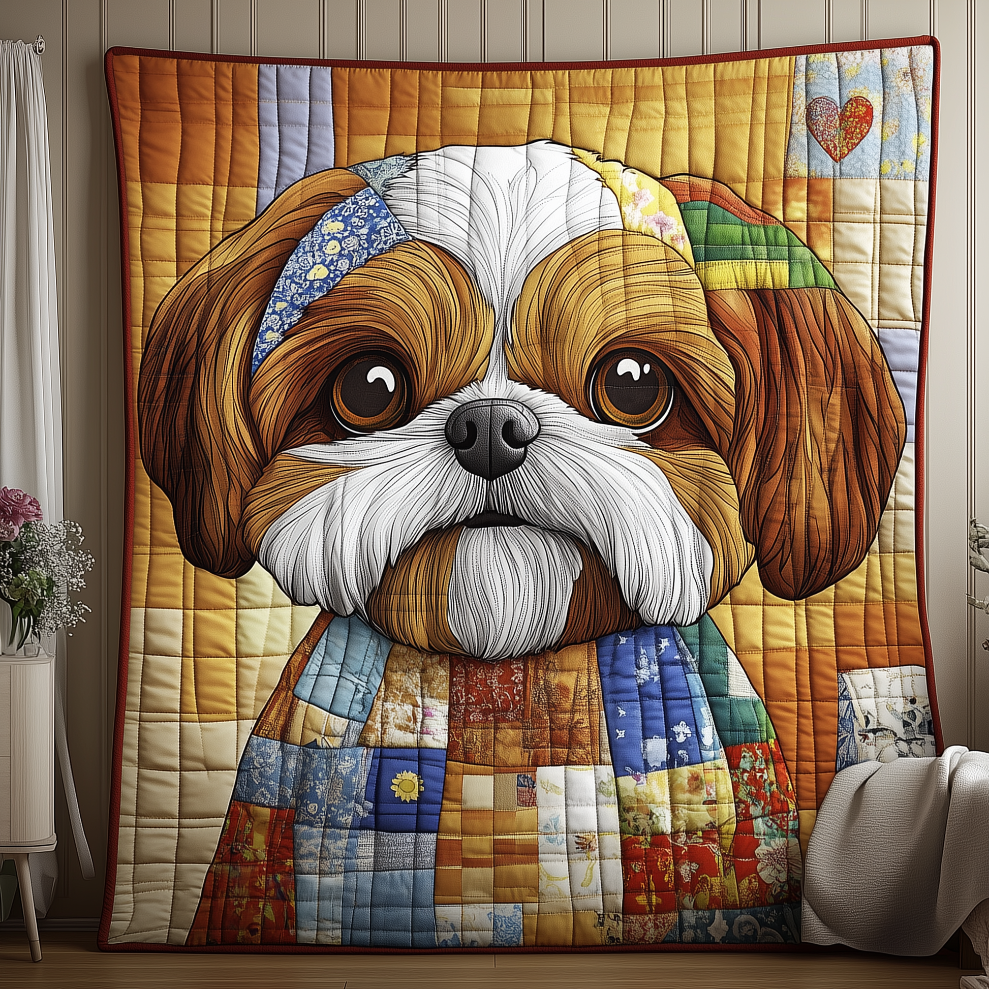 Colorful Shih Tzu Quilted Blanket GFTOAB878