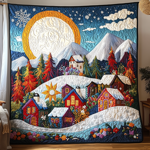 Colorful Snow-covered Village Quilted Blanket GFTONL1338
