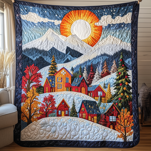 Colorful Snow-covered Village Quilted Blanket GFTONL1340
