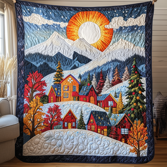 Colorful Snow-covered Village Quilted Blanket GFTONL1340