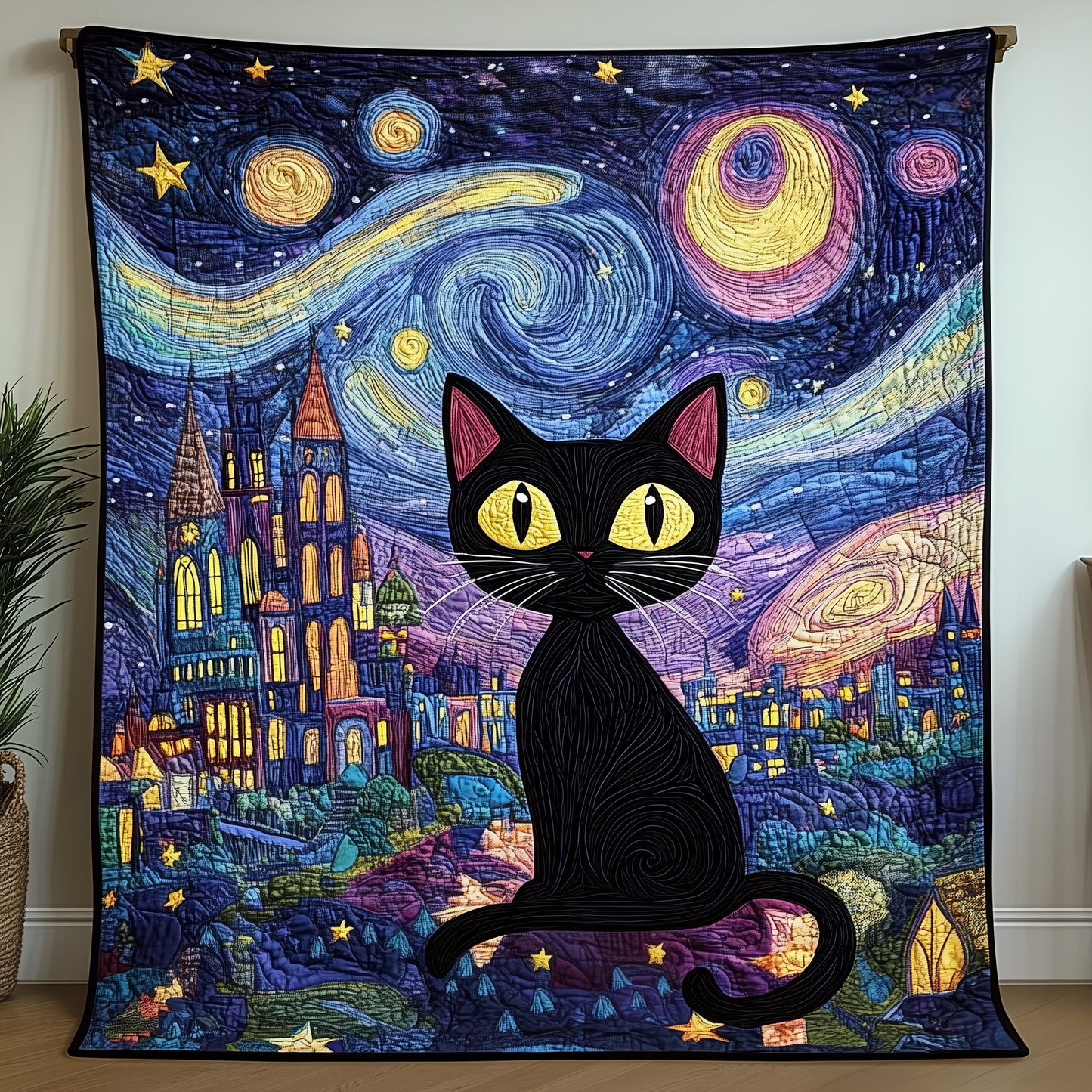 Midnight Starry Whiskers Quilted Blanket GFTOHD726