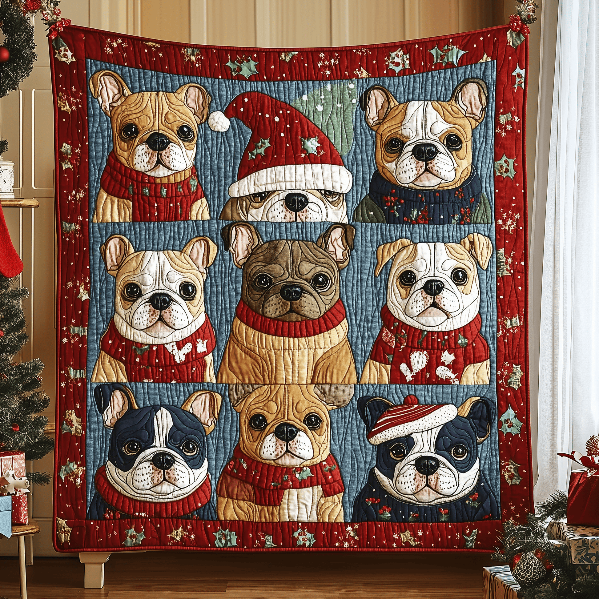 Festive Bulldog Quilted Blanket GFTONL847