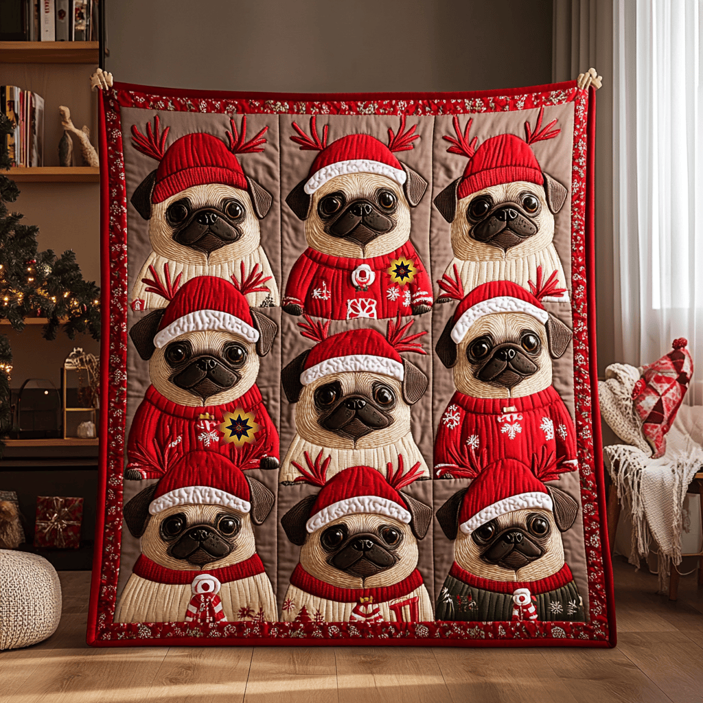 Pug Reindeers XR0710003CL Quilt