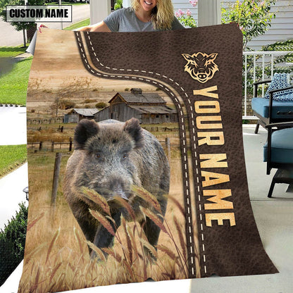 Personalized Name Hogs Leather Pattern Blanket, Farm Blanket, Farm Animal Blanket