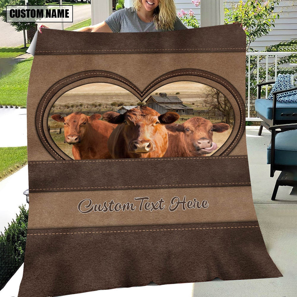 Red Angus In Heart Personalized Name Blanket, Farm Blanket, Farm Animal Blanket