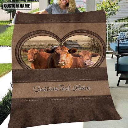 Red Angus In Heart Personalized Name Blanket, Farm Blanket, Farm Animal Blanket