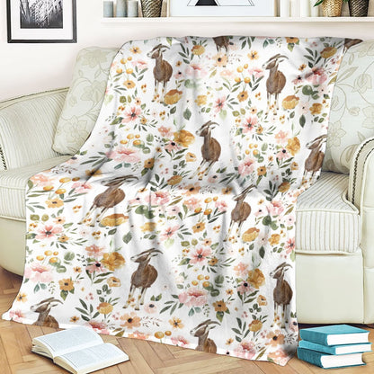 Nubian Goat Floral Pattern Blanket, Farm Blanket, Farm Animal Blanket