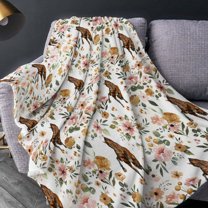 Warmbloods Horse Floral Pattern Blanket, Farm Blanket, Farm Animal Blanket