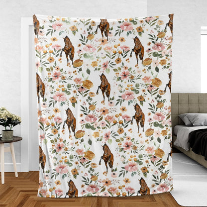 Warmbloods Horse Floral Pattern Blanket, Farm Blanket, Farm Animal Blanket