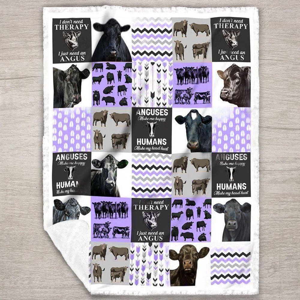 Black Angus Cow Purple All Printed 3D Blanket, Farm Blanket, Farm Animal Blanket