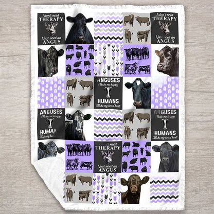 Black Angus Cow Purple All Printed 3D Blanket, Farm Blanket, Farm Animal Blanket