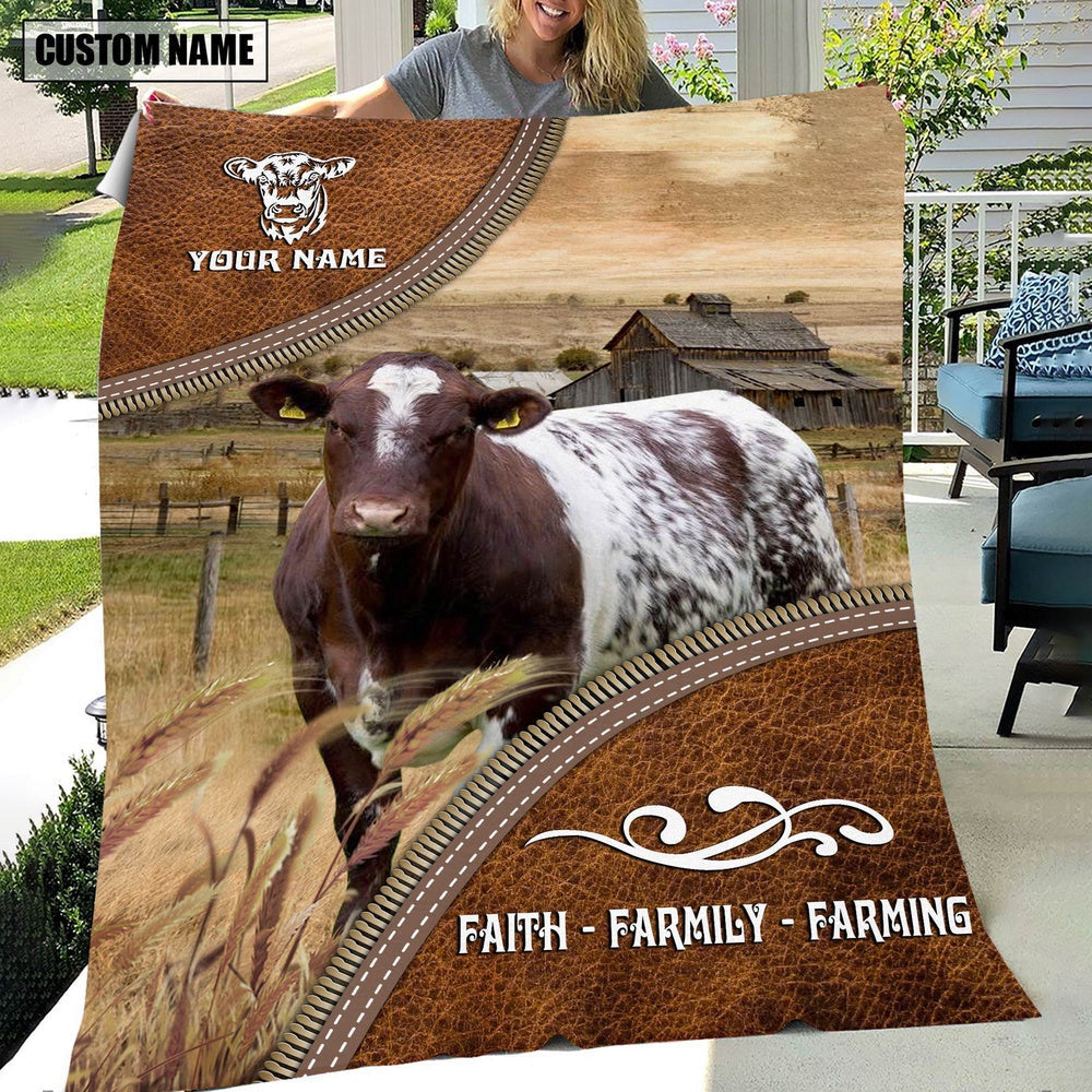 Personalized Name Shorthorn Faith Family Farming Blanket, Farm Blanket, Farm Animal Blanket