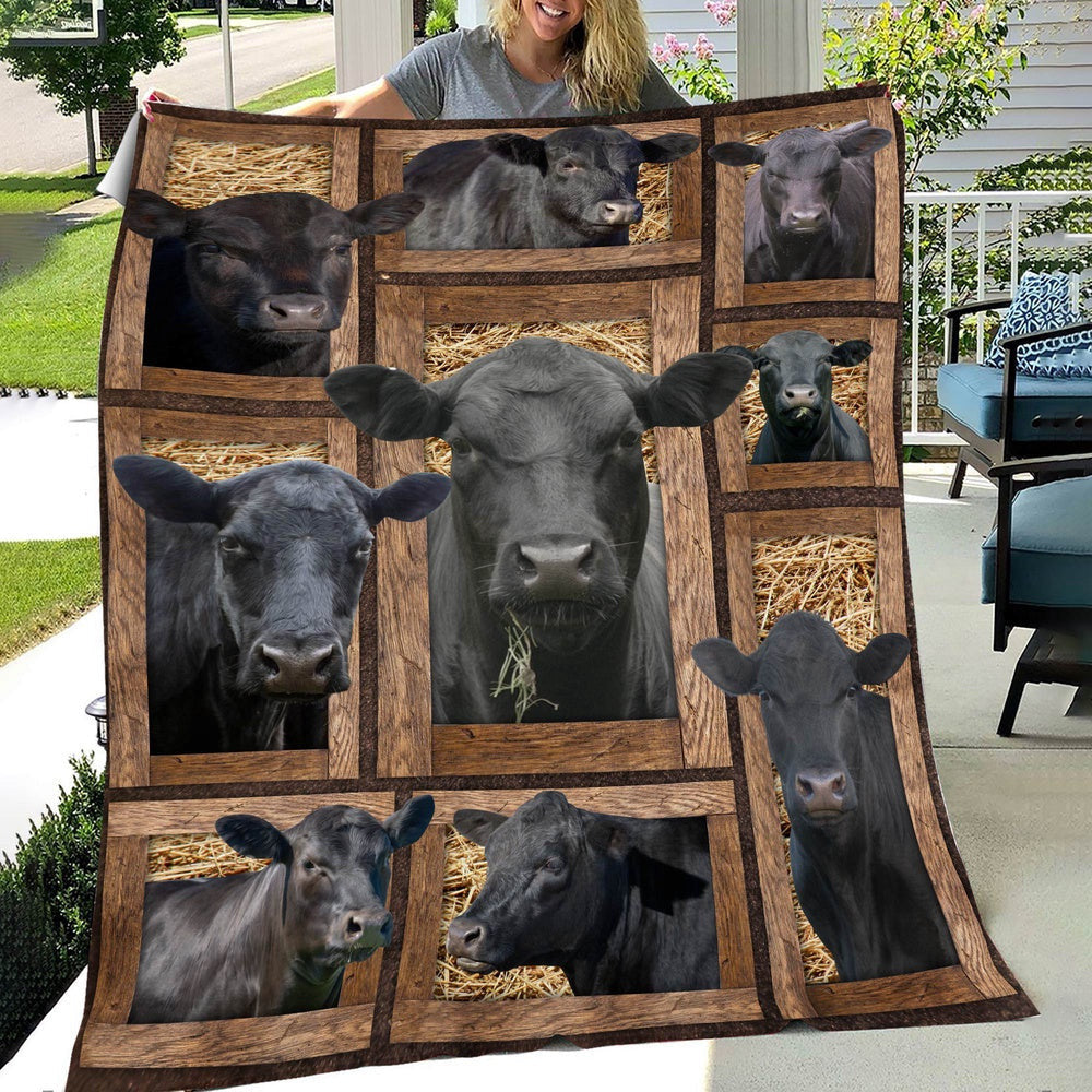 Black Angus In Farm All Printed 3D Blanket, Farm Blanket, Farm Animal Blanket