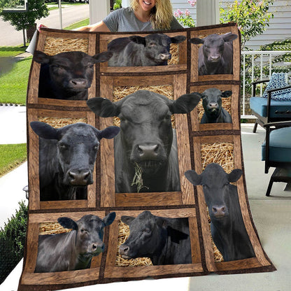 Black Angus In Farm All Printed 3D Blanket, Farm Blanket, Farm Animal Blanket