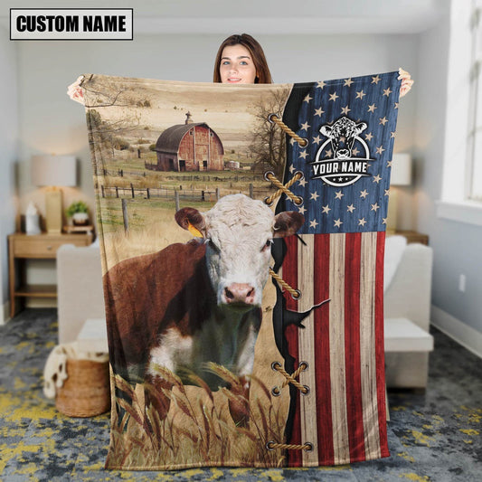 Personalized Name Hereford Flag Vintage Blanket, Farm Blanket, Farm Animal Blanket