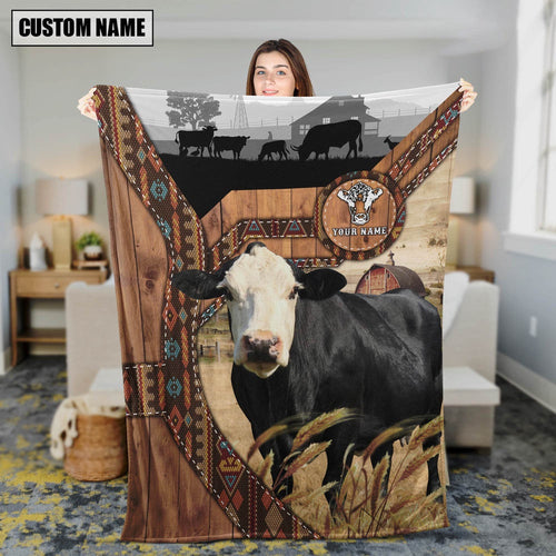 Black Baldy Custom Name Brocade Pattern Blanket, Farm Blanket, Farm Animal Blanket
