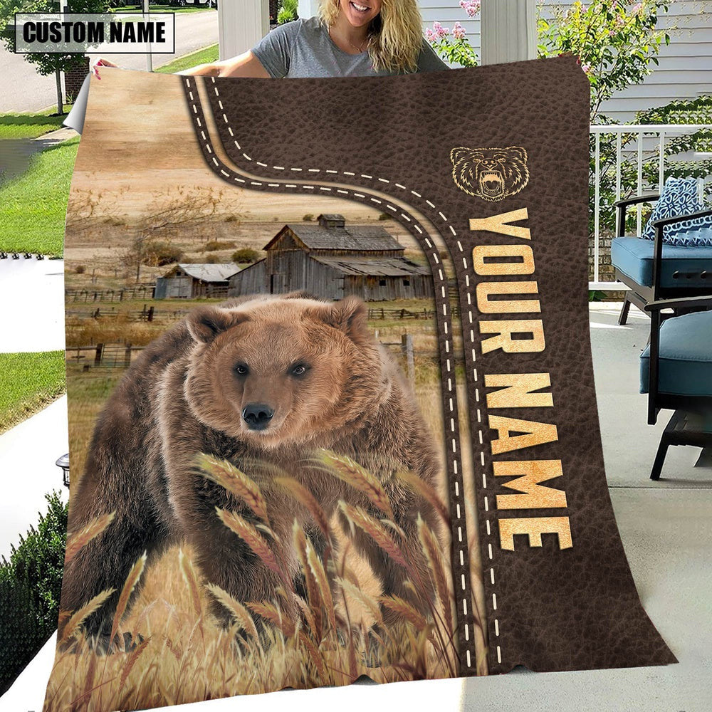 Personalized Name Bear Leather Pattern Blanket, Farm Blanket, Farm Animal Blanket