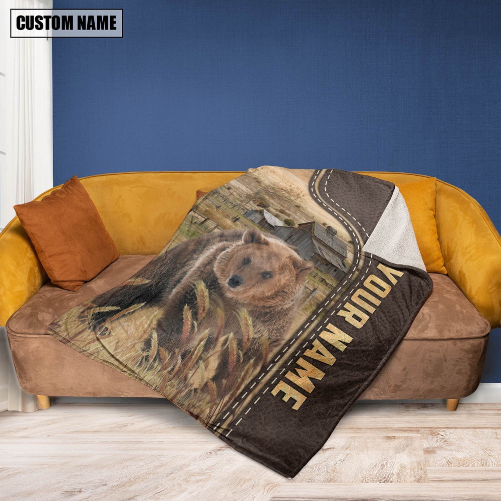 Personalized Name Bear Leather Pattern Blanket, Farm Blanket, Farm Animal Blanket