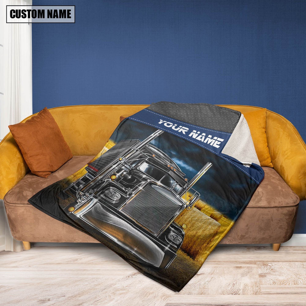 Custom Name Black Steel Pattern Trucker 3D All Over Printed Blanket, Farm Blanket, Farm Animal Blanket