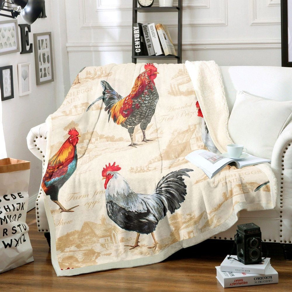 Rooster Chickens Farmhouse 3D Printed Blanket, Farm Blanket, Farm Animal Blanket
