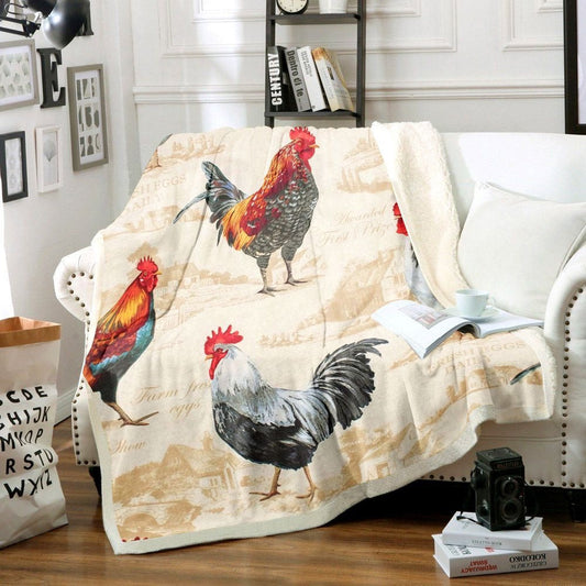 Rooster Chickens Farmhouse 3D Printed Blanket, Farm Blanket, Farm Animal Blanket