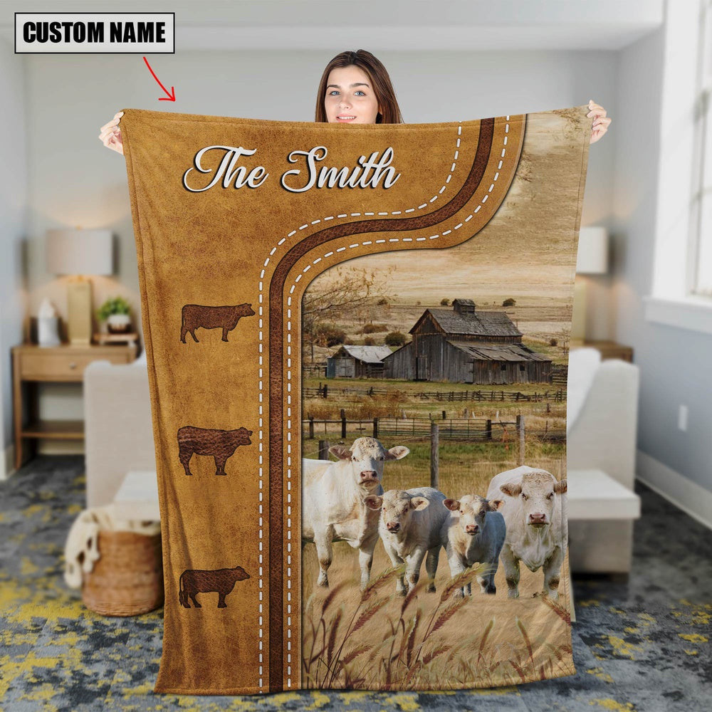Charolais No Horn Custom Name Blanket Collection, Farm Blanket, Farm Animal Blanket
