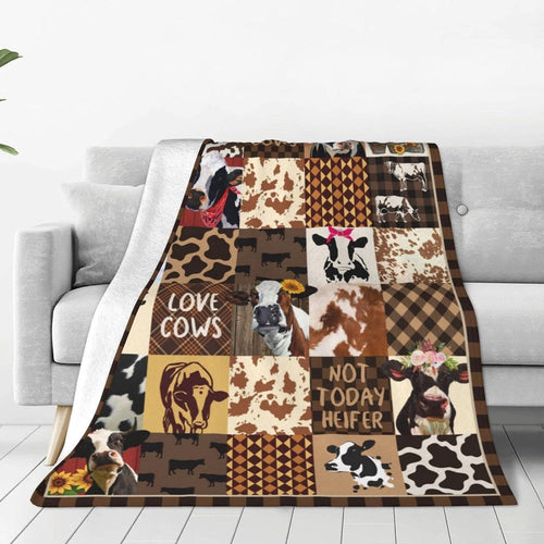 Holstein Cattle Brown Pattern Blanket, Farm Blanket, Farm Animal Blanket