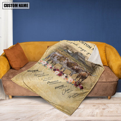 God Says You Are Personalized Name Texas Longhorn Blanket, Farm Blanket, Farm Animal Blanket