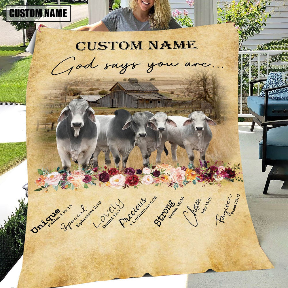 God Says You Are Personalized Name Brahman Blanket, Farm Blanket, Farm Animal Blanket