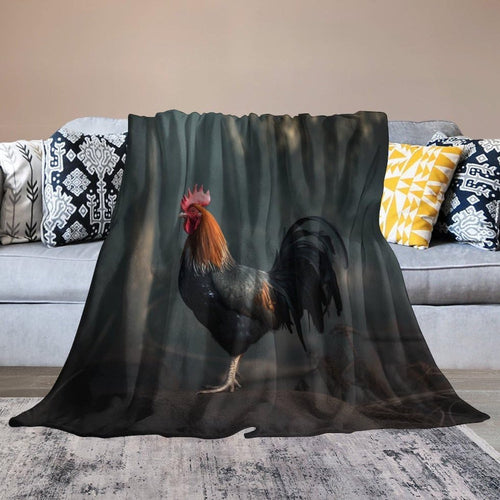 Rooster Chickens Dark Forest 3D Printed Blanket, Farm Blanket, Farm Animal Blanket