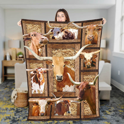 TX Longhorn In Farm All Printed 3D Blanket, Farm Blanket, Farm Animal Blanket