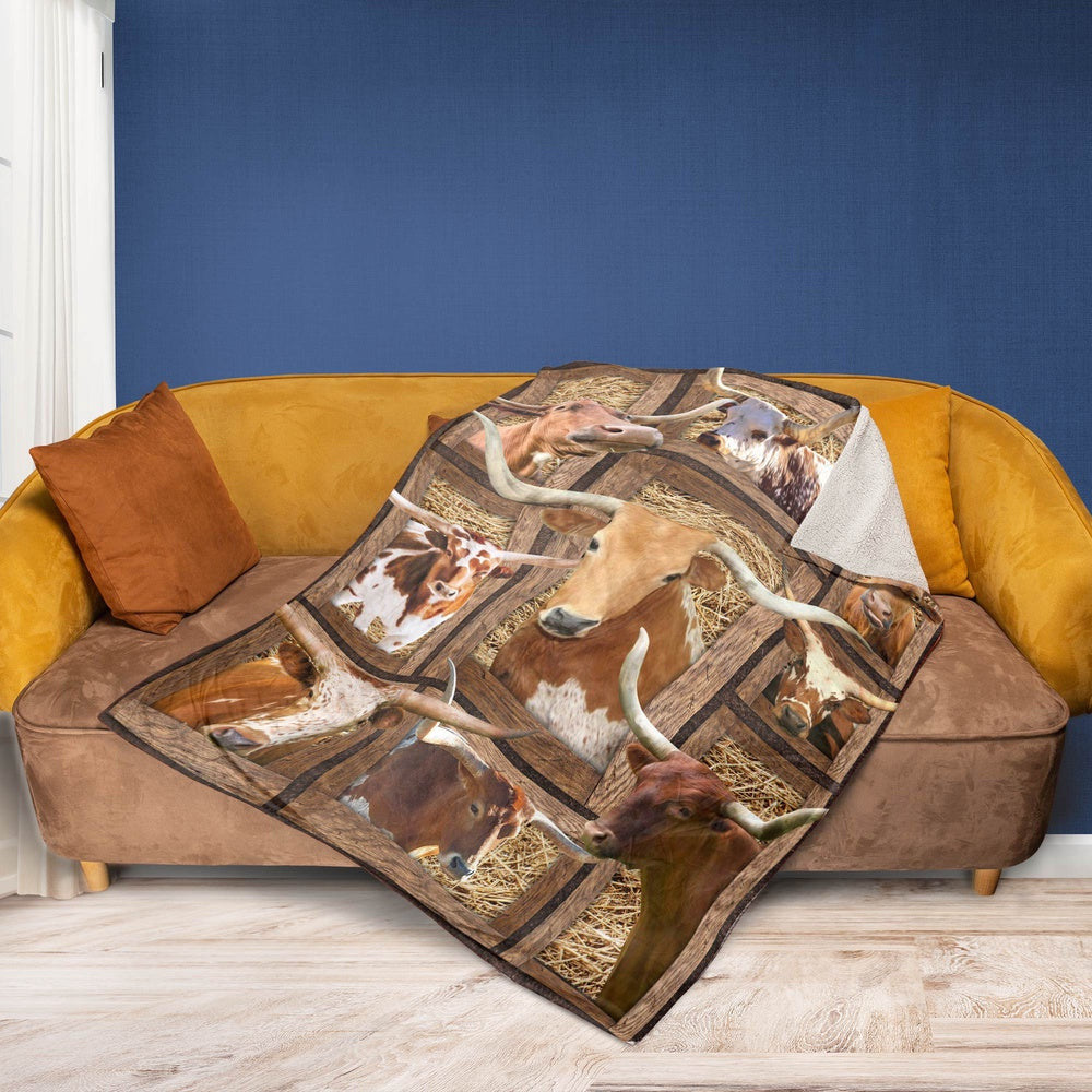 TX Longhorn In Farm All Printed 3D Blanket, Farm Blanket, Farm Animal Blanket