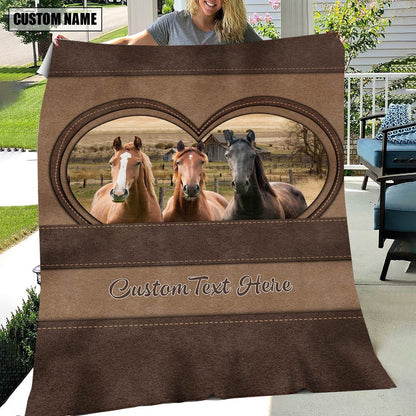Horse In Heart Personalized Name Blanket, Farm Blanket, Farm Animal Blanket