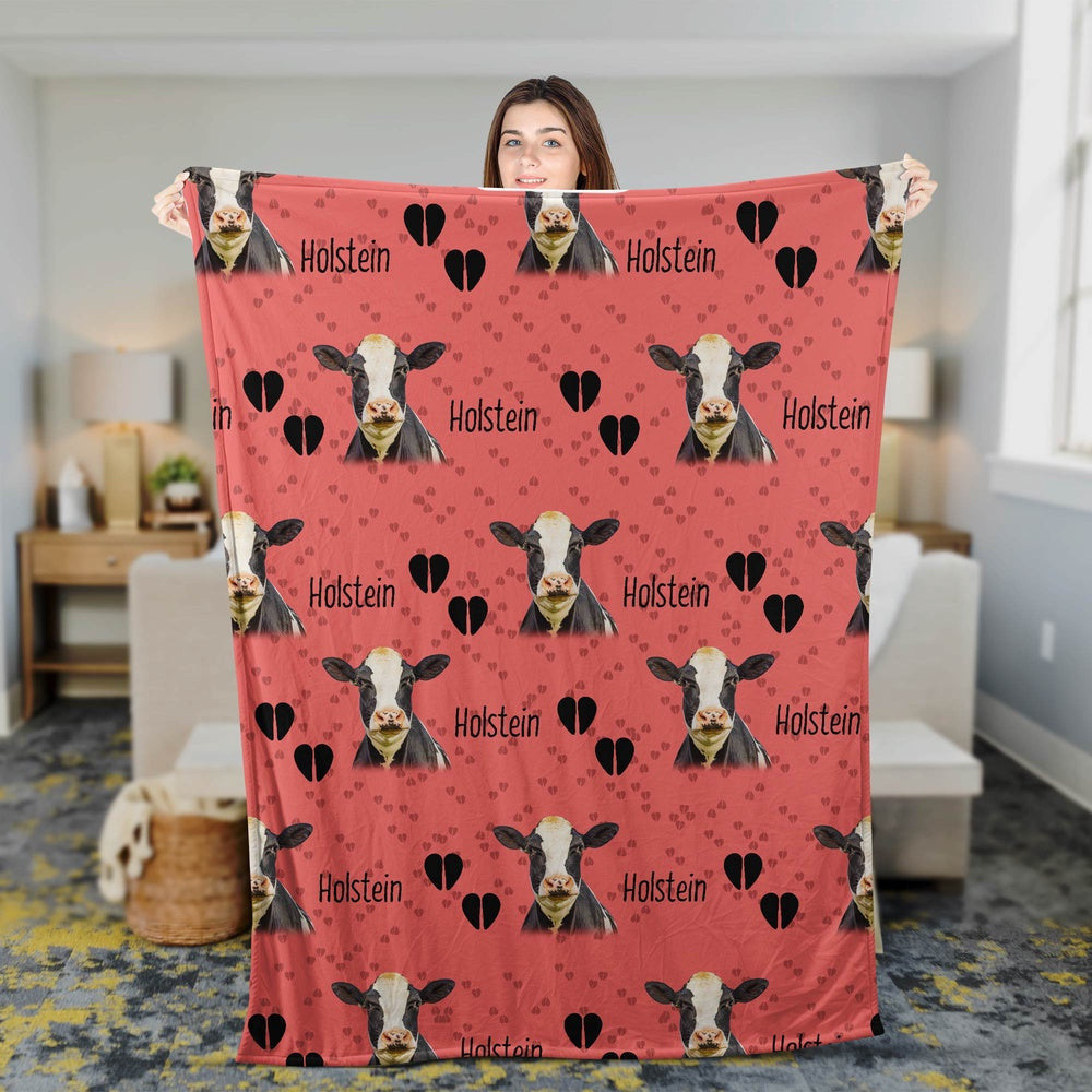 Holstein Cattle Happy Pattern Blanket, Farm Blanket, Farm Animal Blanket