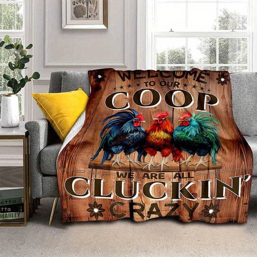 Rooster Chickens Coop Wood Pattern Blanket, Farm Blanket, Farm Animal Blanket